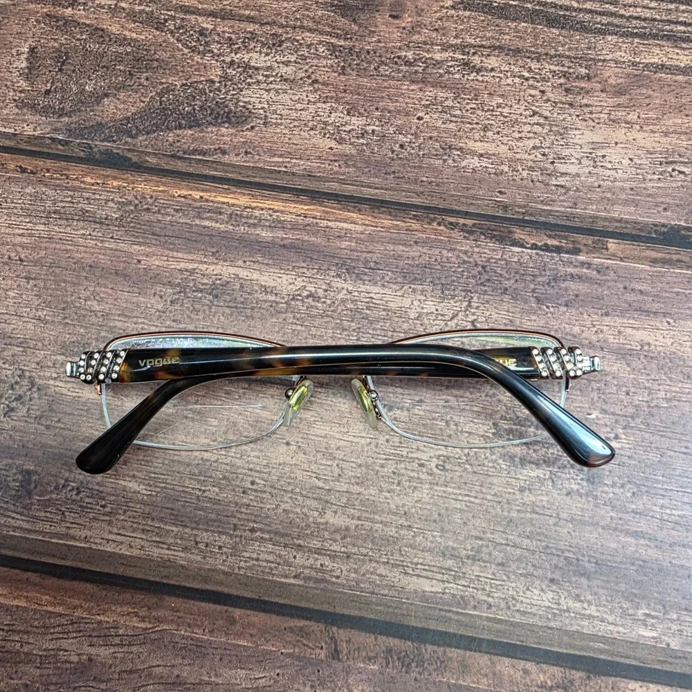 Vogue VO 3813-B 811 Brown Tortoise Crystal Semi Rimless Eyeglasses 51-17-135